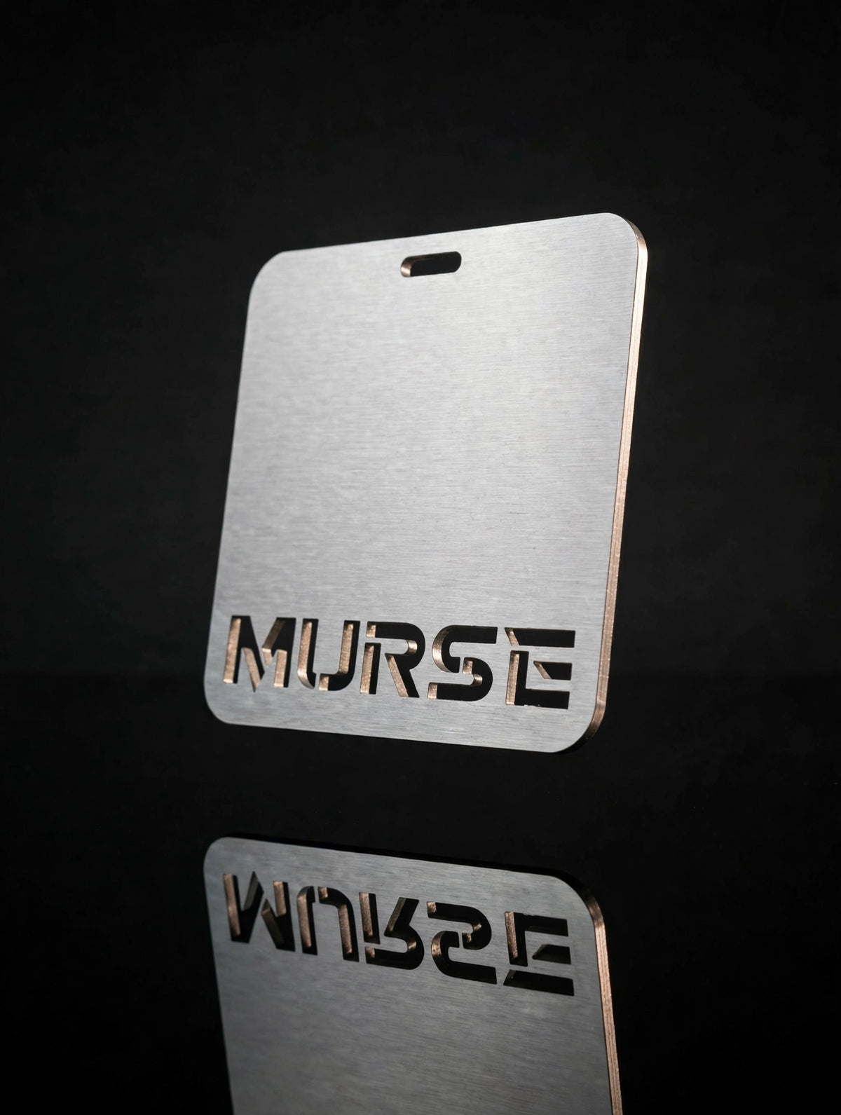 Murse Badge horizontal - dramatic hero shot on dark charcoal background